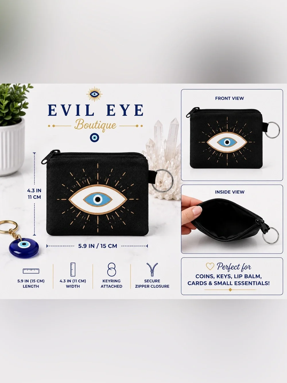 🧿Black Coin Purse with Keyring
